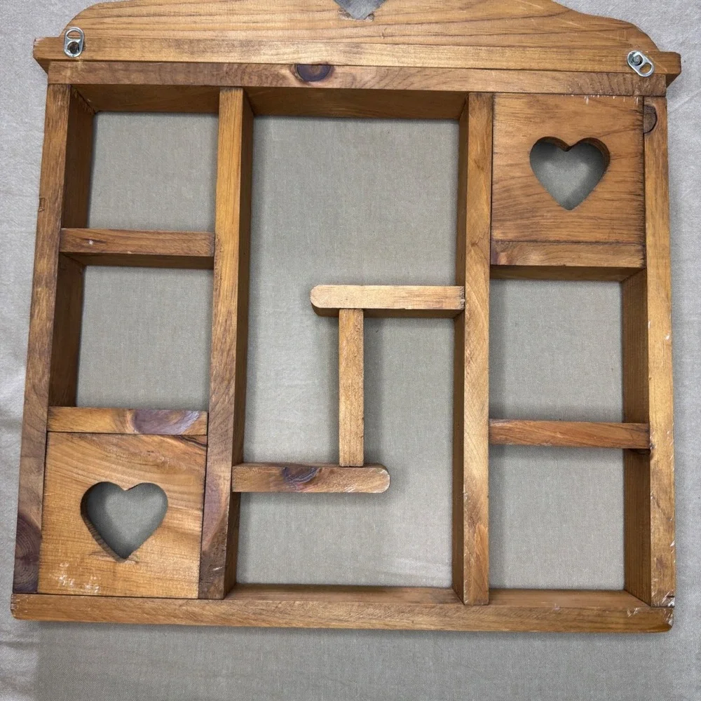 Vintage CottageCore Wood Heart Shadow Box Wall Display Shelf Trinkets Large